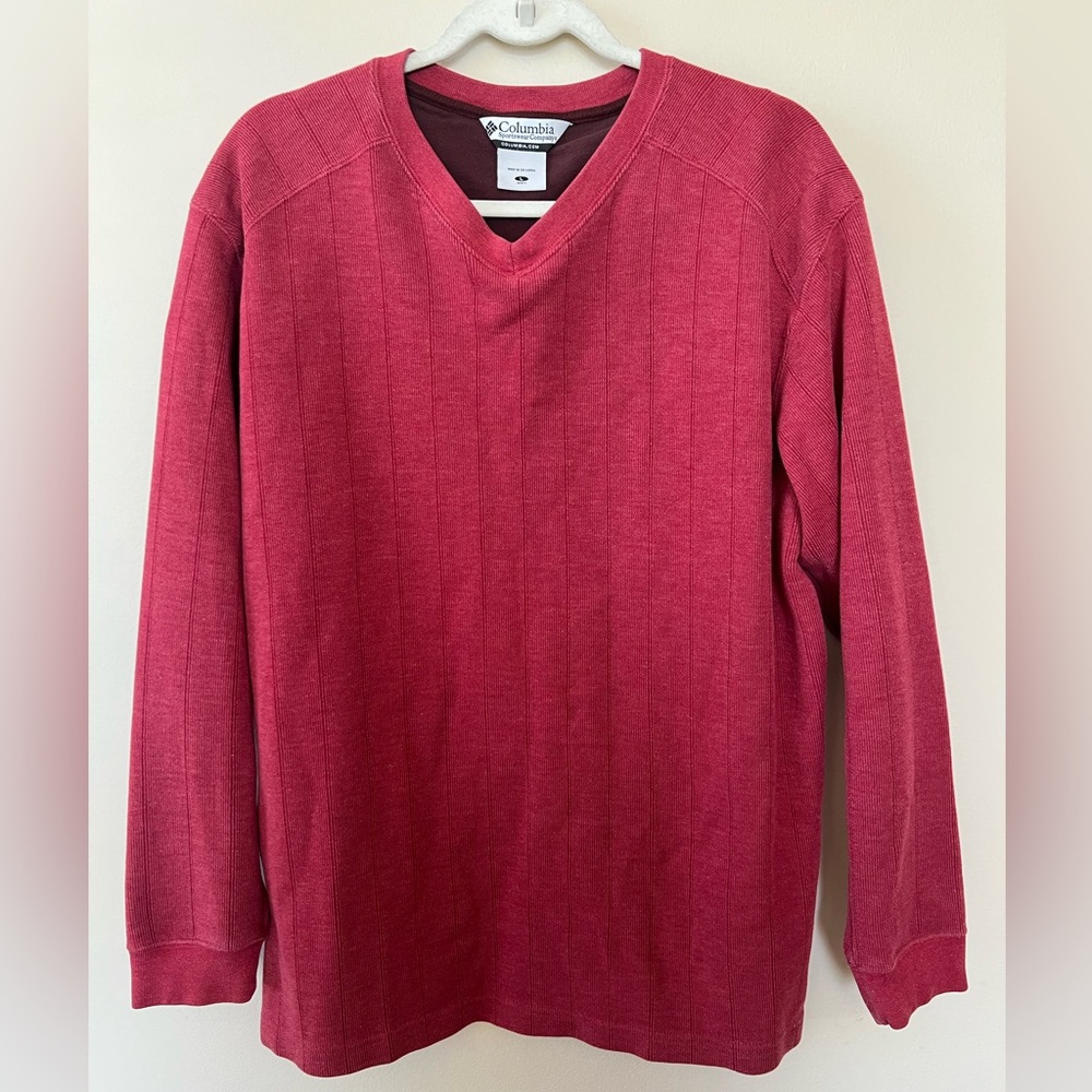 Columbia Sportswear Company sweater long sleeve mens L‎ ribbed V-neck casual red